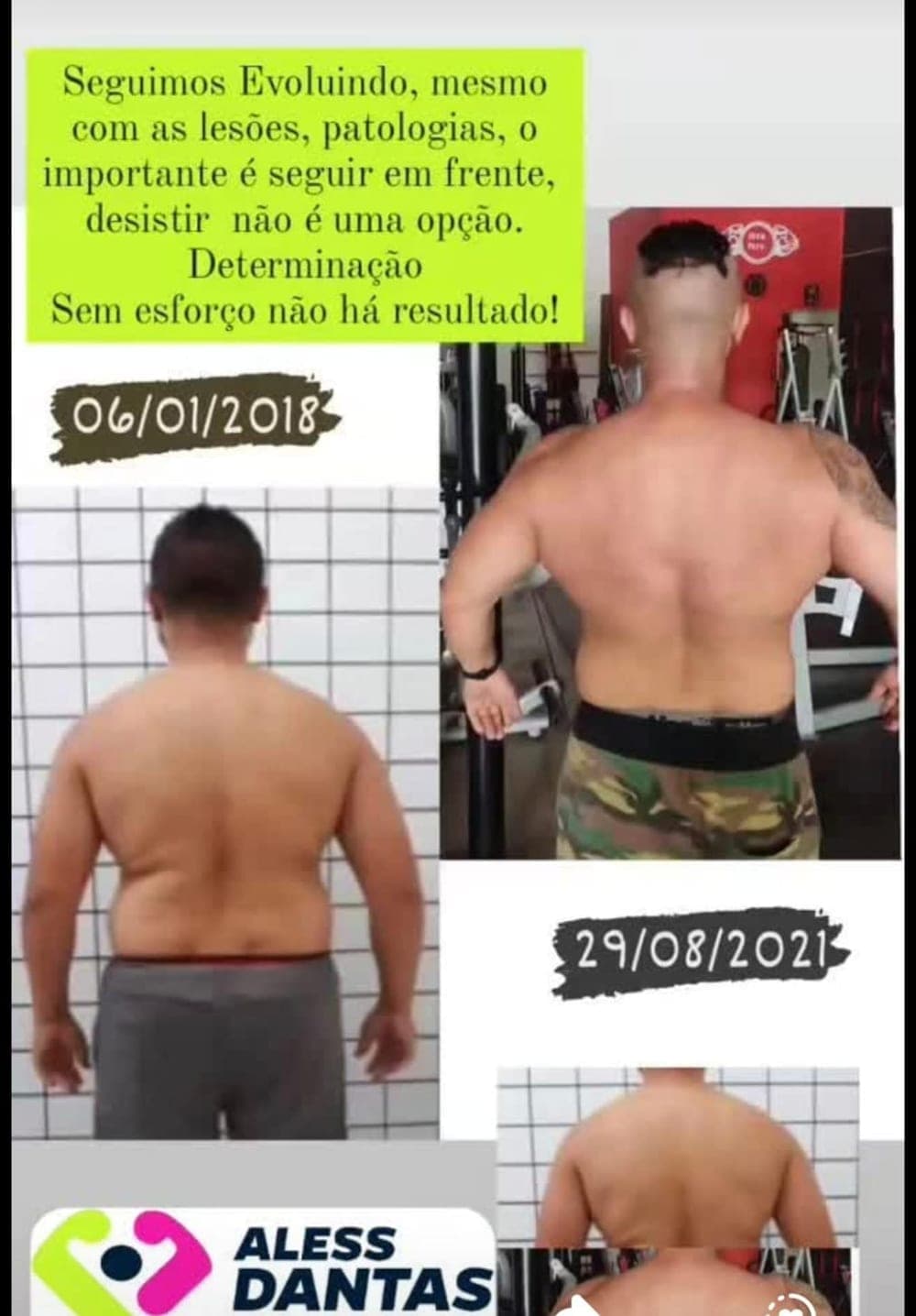 Comparativo de evolução de aluno acompanhado pelo Prof. Alessandro Dantas, registro 2
